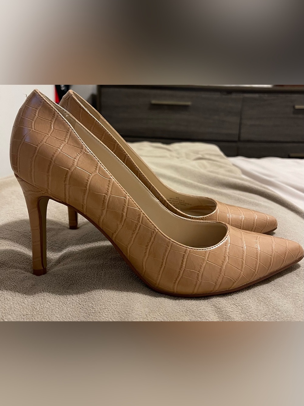 Marc Fisher Tan Croc-Embossed Pointed Toe Pumps - Picture 2 of 3